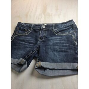 H2J Dark Wash Denim Short Size 13/14 Y2K Western Boho Cuffed Embroidered Pockets